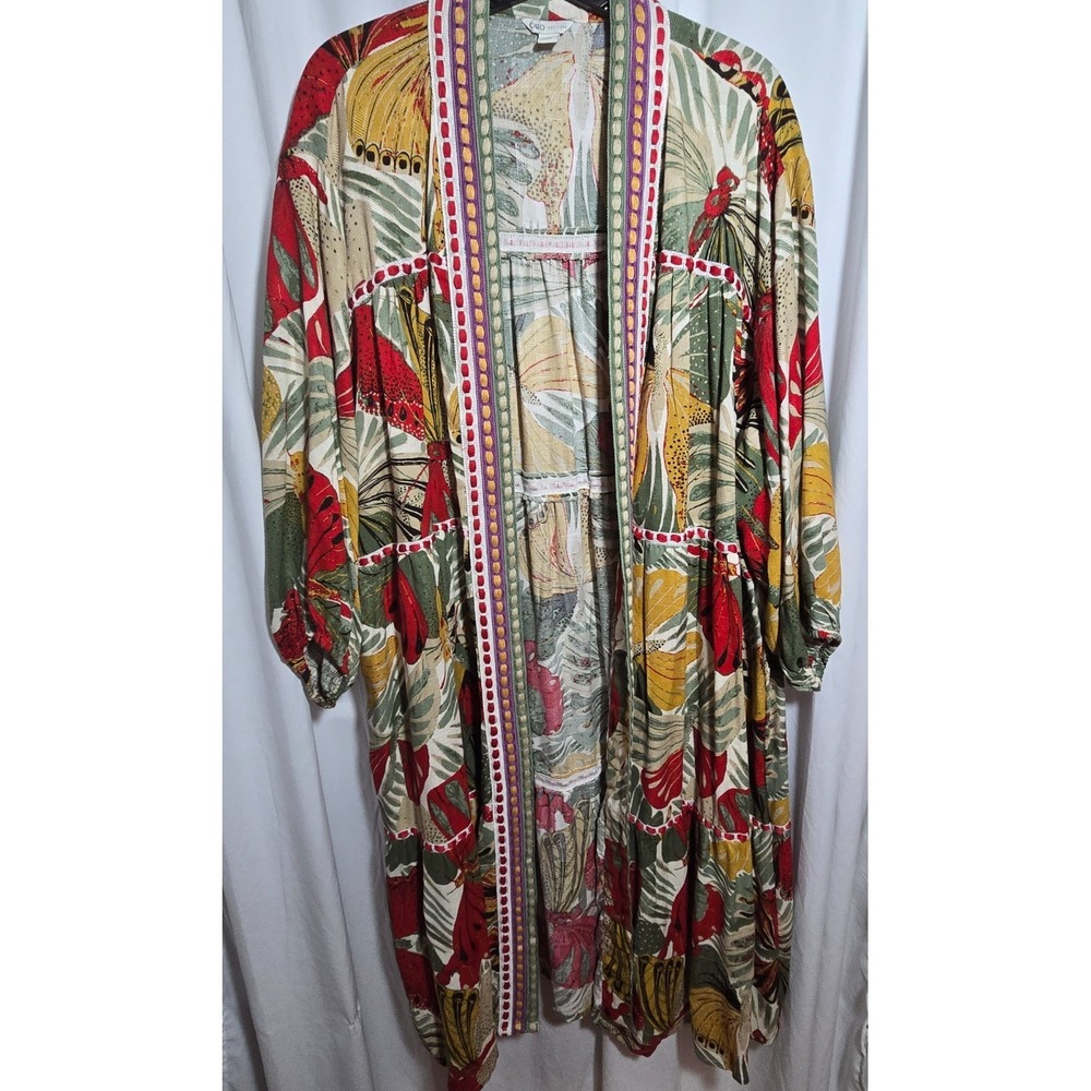Plus Size Boho Kimono Cardigan 22/24W Butterfly Tropical Duster Crochet Flowy